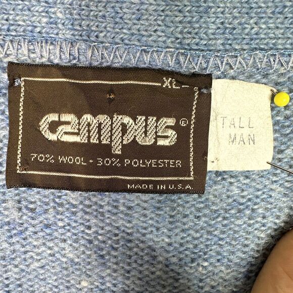 Vintage Campus Wool Blend Cardigan Sweater Men’s XL Tall Blue USA Made - Picture 6 of 9
